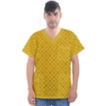 Yellow Floral Pattern Vintage Pattern, Yellow Background Men s V-Neck Scrub Top