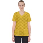 Yellow Floral Pattern Vintage Pattern, Yellow Background Women s V-Neck Scrub Top