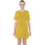 Yellow Floral Pattern Vintage Pattern, Yellow Background Sixties Short Sleeve Mini Dress