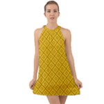 Yellow Floral Pattern Vintage Pattern, Yellow Background Halter Tie Back Chiffon Dress