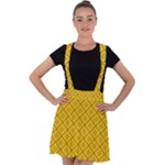 Yellow Floral Pattern Vintage Pattern, Yellow Background Velvet Suspender Skater Skirt