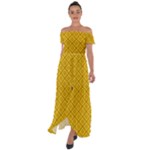 Yellow Floral Pattern Vintage Pattern, Yellow Background Off Shoulder Open Front Chiffon Dress