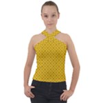 Yellow Floral Pattern Vintage Pattern, Yellow Background Cross Neck Velour Top