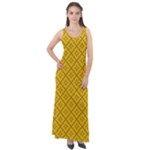 Yellow Floral Pattern Vintage Pattern, Yellow Background Sleeveless Velour Maxi Dress