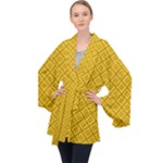Yellow Floral Pattern Vintage Pattern, Yellow Background Long Sleeve Velvet Kimono 