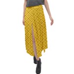 Yellow Floral Pattern Vintage Pattern, Yellow Background Velour Split Maxi Skirt