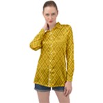 Yellow Floral Pattern Vintage Pattern, Yellow Background Long Sleeve Satin Shirt