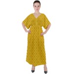 Yellow Floral Pattern Vintage Pattern, Yellow Background V-Neck Boho Style Maxi Dress