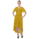 Yellow Floral Pattern Vintage Pattern, Yellow Background Front Wrap High Low Dress