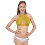 Yellow Floral Pattern Vintage Pattern, Yellow Background Cross Front Halter Bikini Top