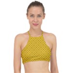 Yellow Floral Pattern Vintage Pattern, Yellow Background Halter Bikini Top