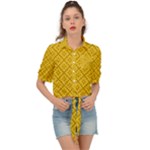 Yellow Floral Pattern Vintage Pattern, Yellow Background Tie Front Shirt 