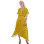 Yellow Floral Pattern Vintage Pattern, Yellow Background Cross Front Sharkbite Hem Maxi Dress