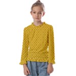 Yellow Floral Pattern Vintage Pattern, Yellow Background Kids  Frill Detail T-Shirt