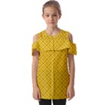 Yellow Floral Pattern Vintage Pattern, Yellow Background Fold Over Open Sleeve Top