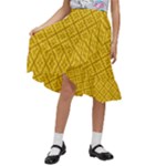 Yellow Floral Pattern Vintage Pattern, Yellow Background Kids  Ruffle Flared Wrap Midi Skirt