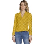 Yellow Floral Pattern Vintage Pattern, Yellow Background Women s Long Sleeve Revers Collar Cropped Jacket