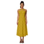 Yellow Floral Pattern Vintage Pattern, Yellow Background Sleeveless Cross Front Cocktail Midi Chiffon Dress