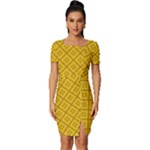 Yellow Floral Pattern Vintage Pattern, Yellow Background Fitted Knot Split End Bodycon Dress