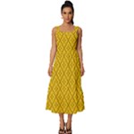 Yellow Floral Pattern Vintage Pattern, Yellow Background Square Neckline Tiered Midi Dress