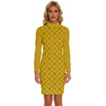 Yellow Floral Pattern Vintage Pattern, Yellow Background Long Sleeve Shirt Collar Bodycon Dress