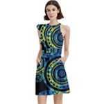 Authentic Aboriginal Art - Circles (Paisley Art) Cocktail Party Halter Sleeveless Dress With Pockets