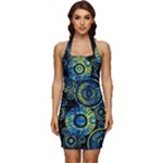 Authentic Aboriginal Art - Circles (Paisley Art) Sleeveless Wide Square Neckline Ruched Bodycon Dress