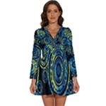 Authentic Aboriginal Art - Circles (Paisley Art) Long Sleeve V-Neck Chiffon Dress 