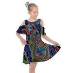Authentic Aboriginal Art - Walking the Land Kids  Shoulder Cutout Chiffon Dress