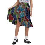 Authentic Aboriginal Art - Walking the Land Kids  Ruffle Flared Wrap Midi Skirt