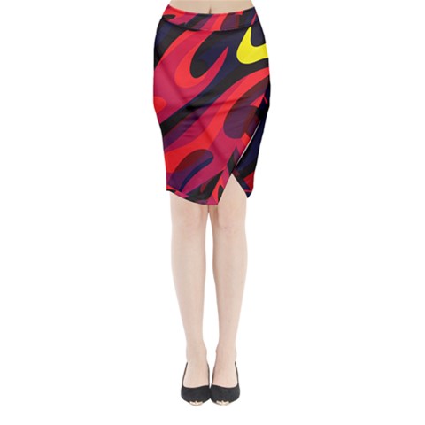 Abstract Fire Flames Grunge Art, Creative Midi Wrap Pencil Skirt from UrbanLoad.com