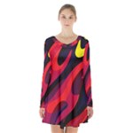 Abstract Fire Flames Grunge Art, Creative Long Sleeve Velvet V-neck Dress