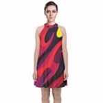 Abstract Fire Flames Grunge Art, Creative Velvet Halter Neckline Dress 