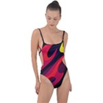 Abstract Fire Flames Grunge Art, Creative Tie Strap One Piece Swimsuit
