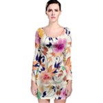 Abstract Floral Background Long Sleeve Bodycon Dress