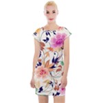 Abstract Floral Background Cap Sleeve Bodycon Dress
