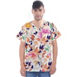 Abstract Floral Background Men s V-Neck Scrub Top