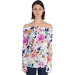 Abstract Floral Background Off Shoulder Long Sleeve Top