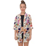 Abstract Floral Background Open Front Chiffon Kimono