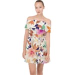 Abstract Floral Background Off Shoulder Chiffon Dress