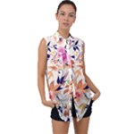 Abstract Floral Background Sleeveless Chiffon Button Shirt