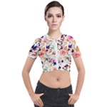 Abstract Floral Background Short Sleeve Cropped Jacket