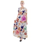 Abstract Floral Background Half Sleeves Maxi Dress