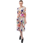 Abstract Floral Background Ruffle End Midi Chiffon Dress