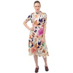 Abstract Floral Background Keyhole Neckline Chiffon Dress
