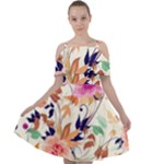 Abstract Floral Background Cut Out Shoulders Chiffon Dress