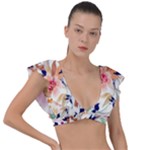 Abstract Floral Background Plunge Frill Sleeve Bikini Top