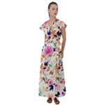 Abstract Floral Background Flutter Sleeve Maxi Dress