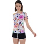 Abstract Floral Background Back Circle Cutout Sports T-Shirt