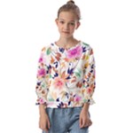 Abstract Floral Background Kids  Cuff Sleeve Top